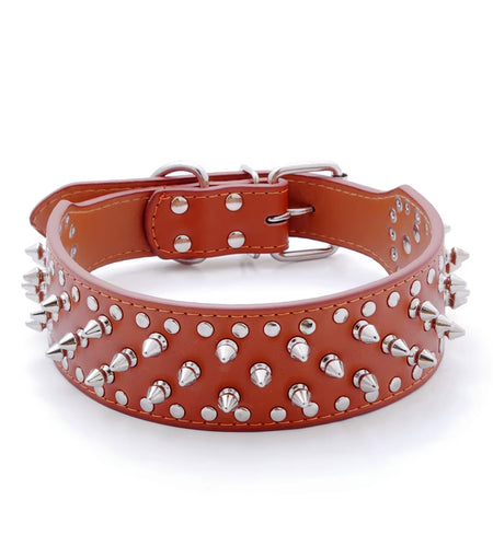 2Inch Wide Skull Spiked Studded Leather Large Dog Collars for Medium Large Breeds Pitbull Mastiff Boxer Bully Dog Harness